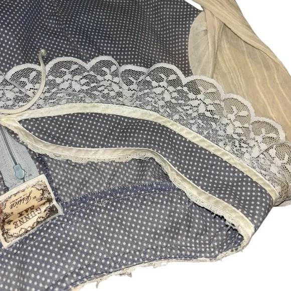 Gunne Sax Gold Tag Vintage 70s Grey White Polka Dot Lace Up  Prairie Dress 13 - Picture 3 of 8